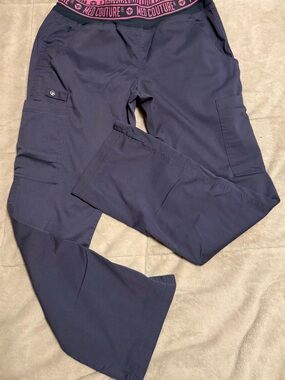 Med Couture gray women’s Cargo Scrub Pants with Branded Waistband